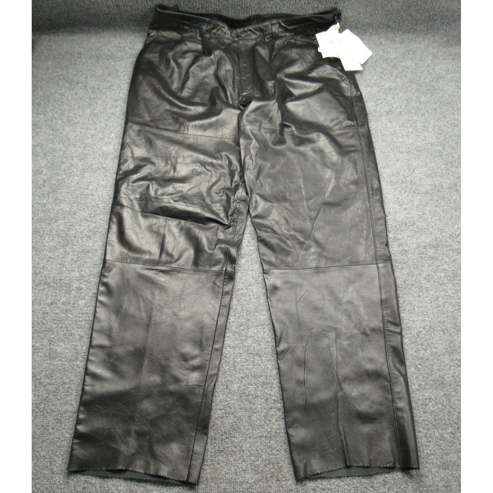 Vilanto Leather Pants Men 40 Black Lambskin Straight Leg Luxury Vintage Unhemmed